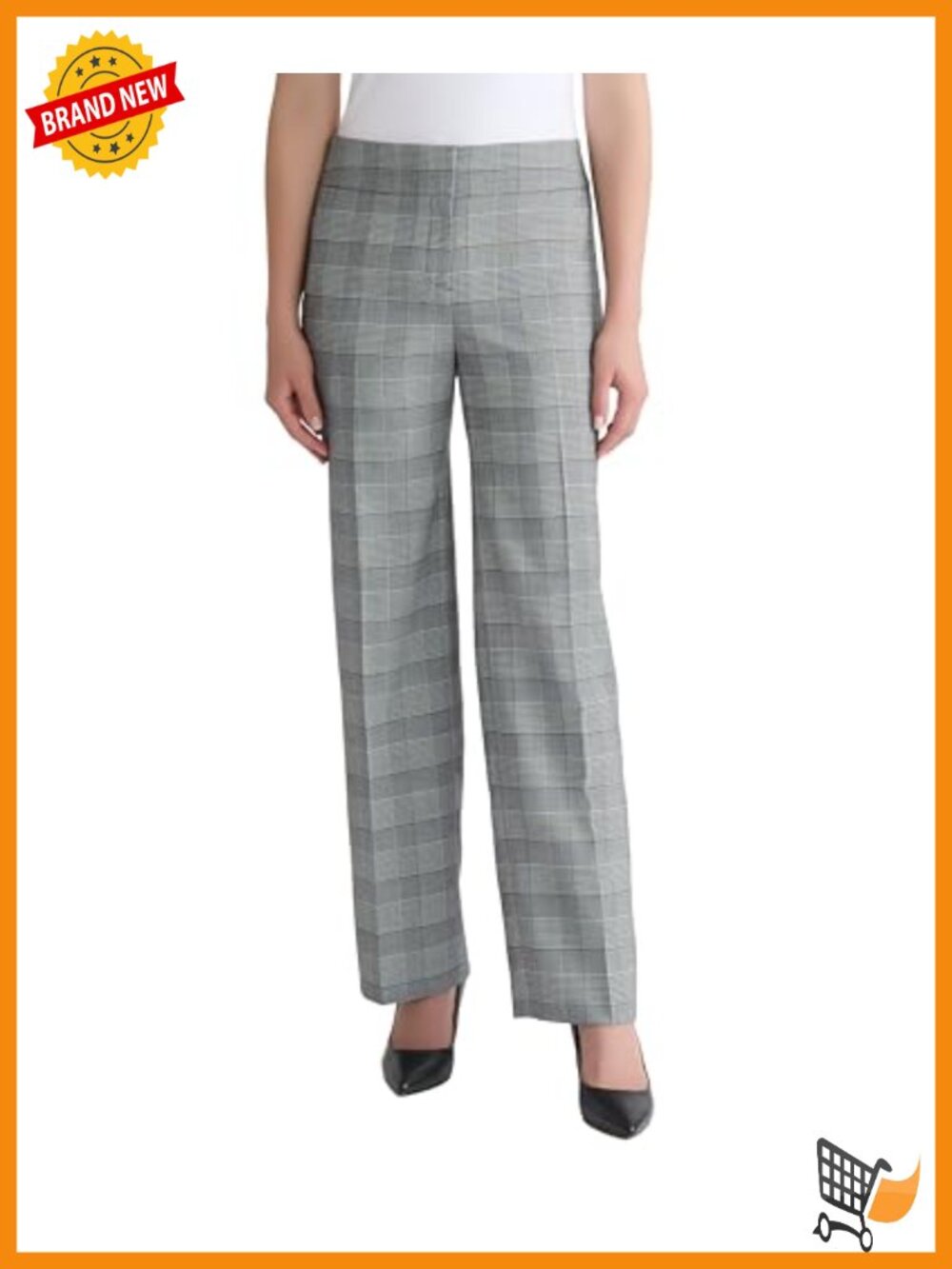 Wide Leg Glenplaid Dress Pants Mid Rise Flat Front Business Casual
